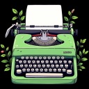 typewriter with vegetation growing behind it