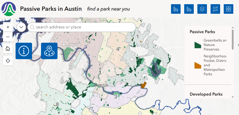 thumbnail of map showing passive parks in Austin